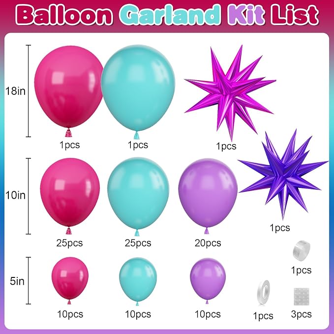 Hot Pink and Teal Blue Balloon Arch Garland Kit - Image 2