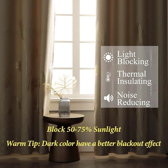Tropical Leaves Window Curtains Grommet Gold Palm Tree Blackout Curtains Window - Image 6