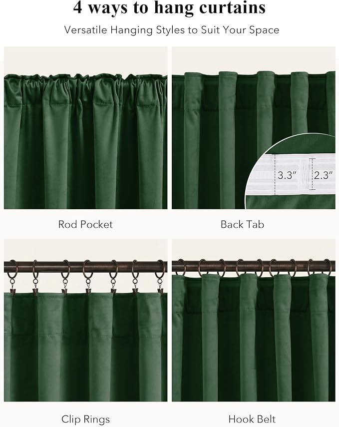 Dark Green Christmas Velvet Drapes Room Darkening, Back Tab Room Darkening - Image 2