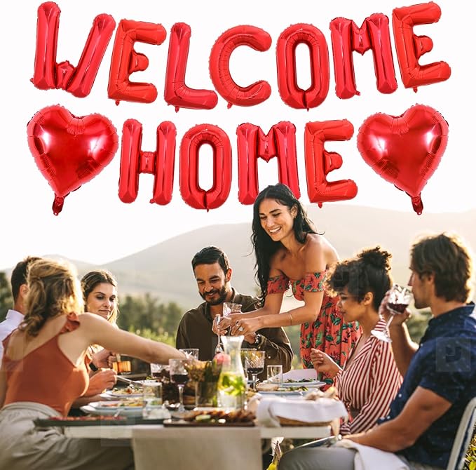 TONIFUL 16 Inch Red WELCOME HOME Foil Balloons Banner Letter Decorations | - Image 5