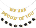 We Are So Proud of You Banner Pre-strung Black and Gold Graduation Decorations by Vofrise