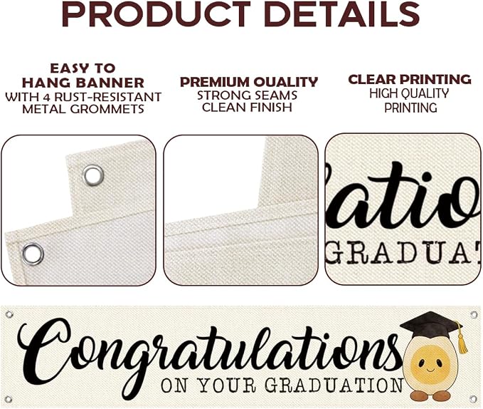 Graduation Wall Banner Decor, Congratulations on Your Graduation Hanging Banner - Image 3
