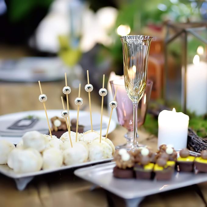 Minisland Silver Pearl Bamboo Cocktail Picks, Fancy Appetizer Toothpicks | 4.7 - Image 4