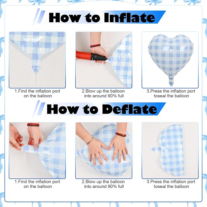 Pastel Blue Bow Balloons & Checkered Heart Foil Balloon Set, Coquette Birthday - Image 3