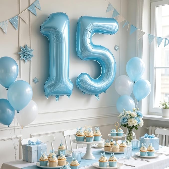 Pastel Blue 16 Balloon Number, Light Blue 16 Balloons - Image 5
