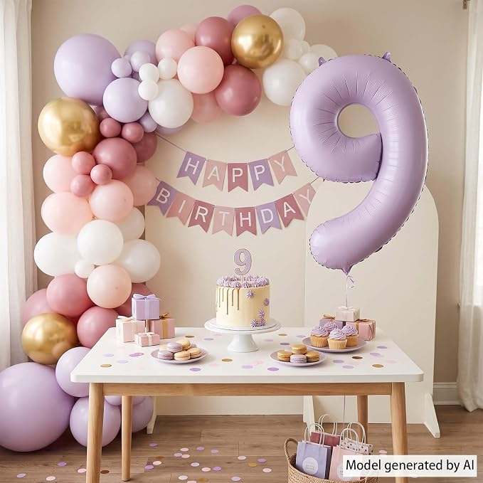 Cream Purple Number 9 Balloon 40 Inch, Foil Numeral - Image 7
