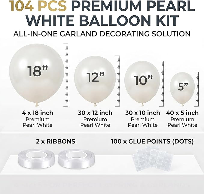 104pcs Pearl White Balloon Garland Arch Kit 18/12/10/5 Inch | Different Sizes - Image 2