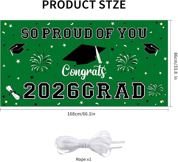 Graduation Decorations 2026 Green Graduation Banner 66.1" x 33.8" Graduation - Image 2