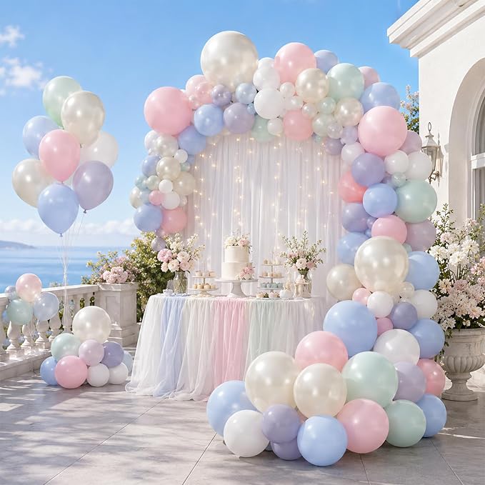 Pastel Balloons 60 Pcs Floral Pastel Light Pink Blue Green Grey Double Stuffed - Image 7