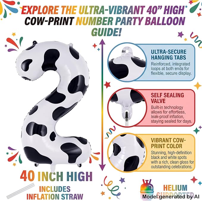 40" Cow Print Foil Number 2 Balloon - Image 2