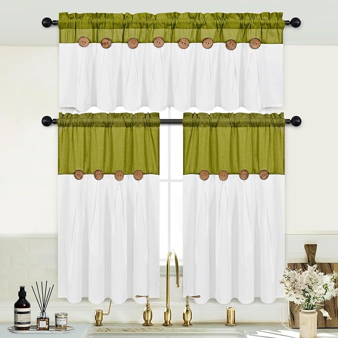 Farmhosue Kitchen Curtains 36 Inch Length, Rustic Cotton Linen Tier Curtains - Image 3