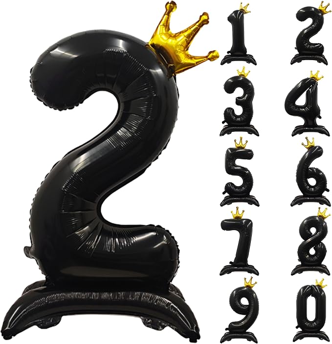 Black Crown Number 2 Balloon Standing Black Princess Digital 2 Foil Balloon | by YOIOZAIZAI