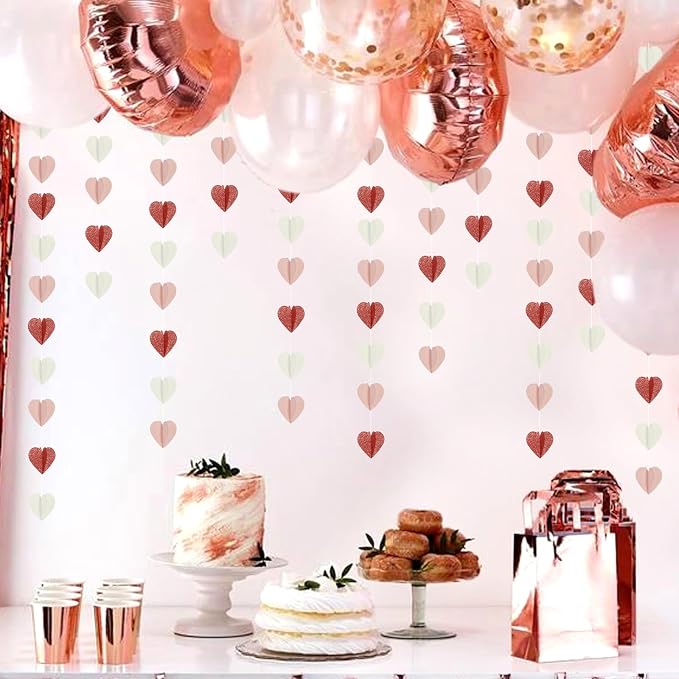 Rose-Gold Pink White Galentines-Decorations Heart Garland - 39Ft 3D Valentines - Image 7