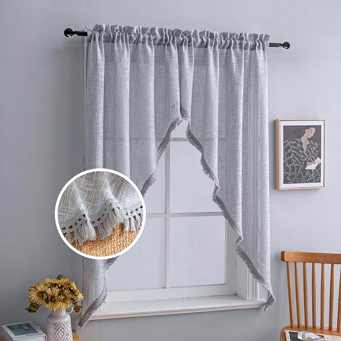 Beda Home Tassel Linen Textured Swag Curtain Valance by BedaHomeBedaLife