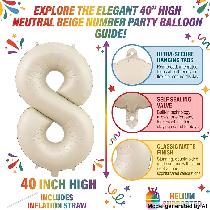 40 Inch Cream Foil Number 8 Balloon - Image 2
