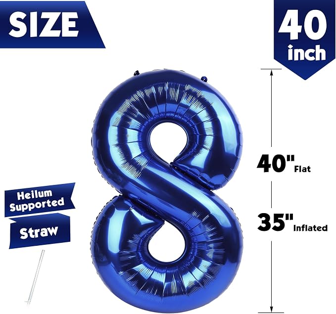 40 Inch Night Blue Number 8 Balloon, 8th Blue Birthday Party Decorations | 40 - Image 5