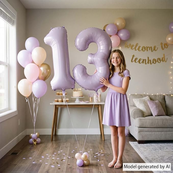 Cream Purple Number 13 Balloon 40 Inch, Foil Digits - Image 6