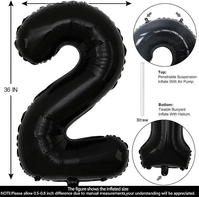 40 Inch Black Number 2 Balloons Helium Giant Black 2 Balloons - Image 2