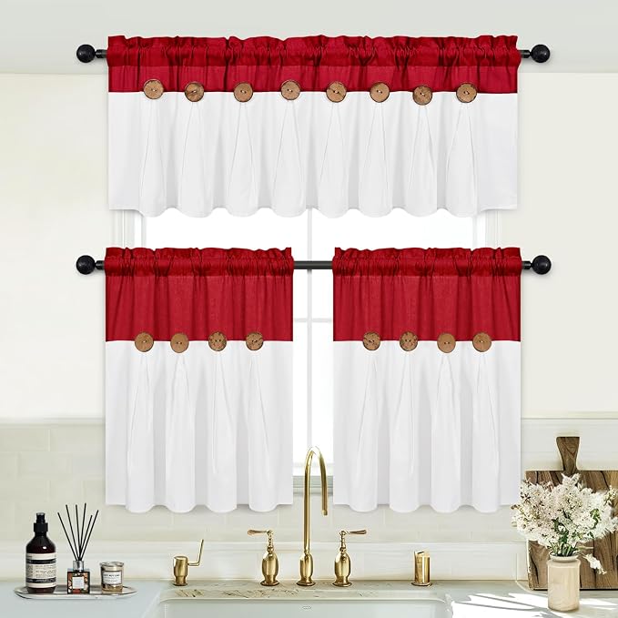 Farmhouse Kitchen Curtains 24 Inch Length, Rustic Cotton Linen Tier Curtain - Image 5