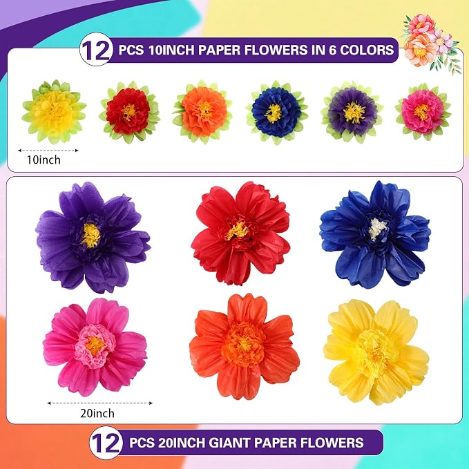 TaoBary Large Colorful Tissue Paper Flowers Giant Fiesta Paper Pom Poms - Image 2