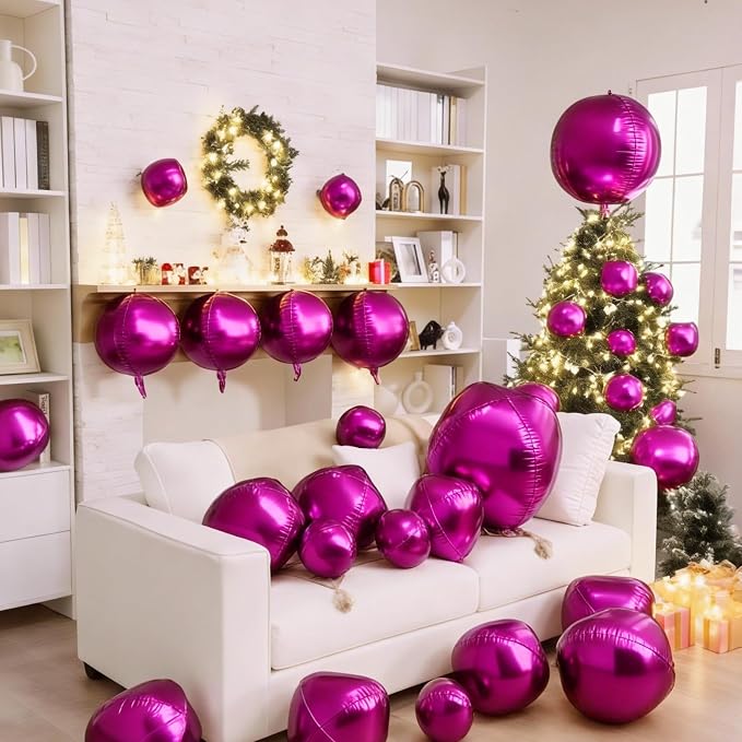 12Pcs Hot Pink Round Balloons Foil, Large Hot Pink Metallic Balloons - Image 5