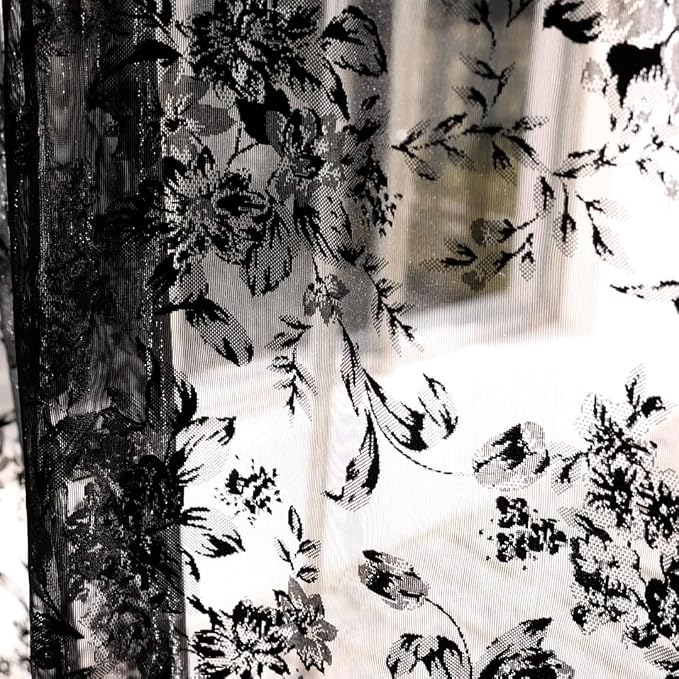 Black Floral Lace Curtains for Bedroom Living Room, French Light Filtering - Image 8