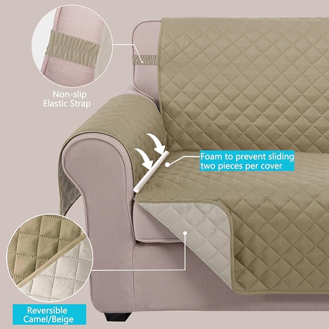 U-NICE HOME Reversible Oversized 28''Chair Covers, Light Camel/Beige | Armchair - Image 3