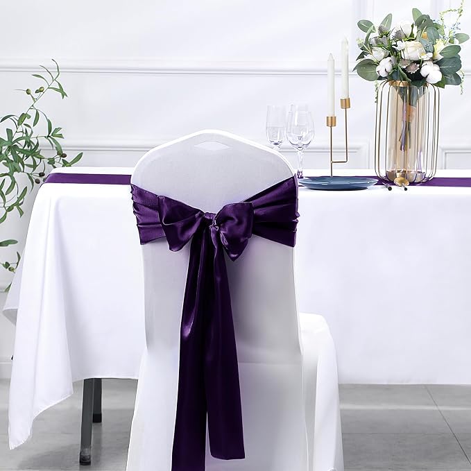 SiinvdaBZX 12 Pcs Purple Satin Table Runner 12 x 108 inches Long | Bright - Image 6