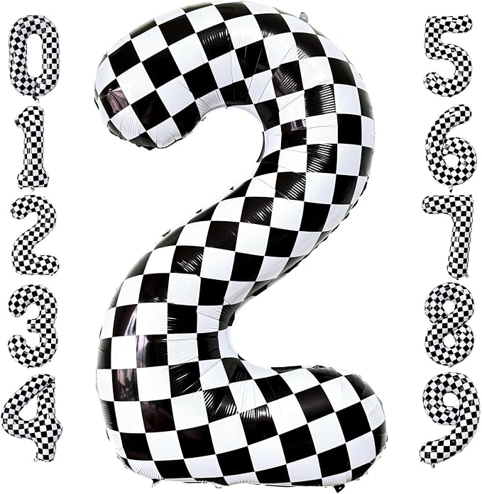 Checkered Number 2 Balloons 40 Inch Giant Race Car Checkered 2 Balloons by LHOAVWE
