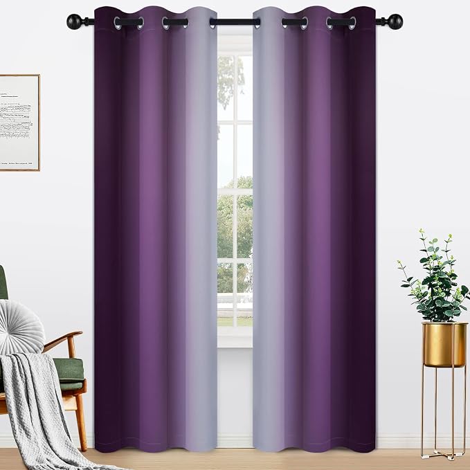 Yakamok Ombre Curtains Purple and Greyish White by Yakamok