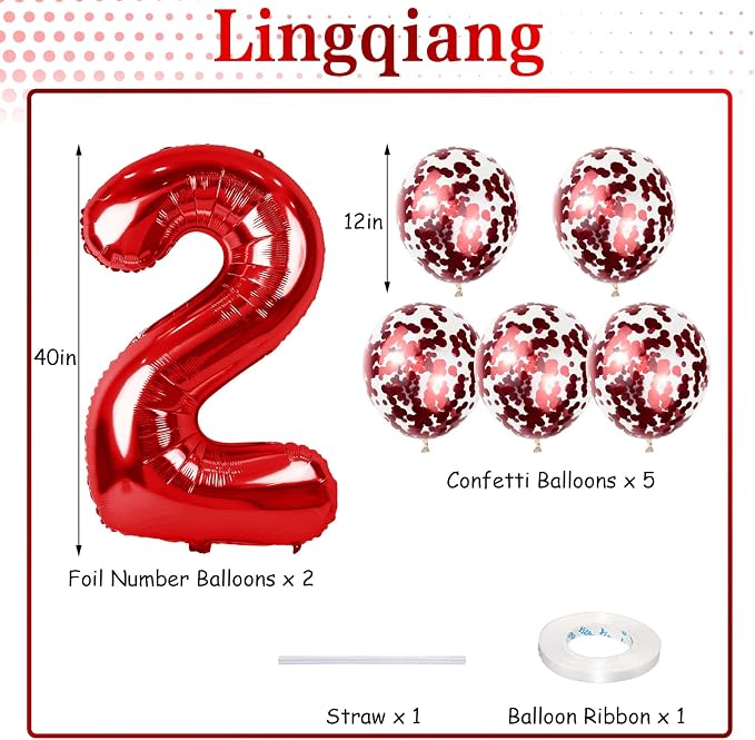 Red 20 Balloon Number, 40 Inch 20th Birthday Balloons - Image 2
