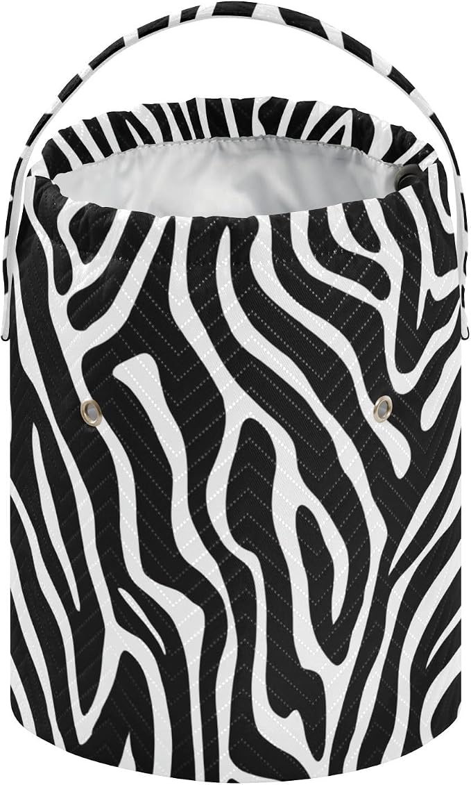 White Black Zebra Print Yarn Bag Small Crochet Bag Drawstring Yarn Storage - Image 2