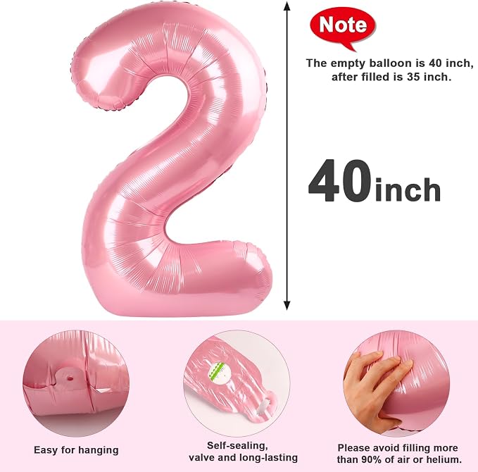 Number 2 Balloon Birthday Decorations, 40In Pearl Pink Balloons - Image 6
