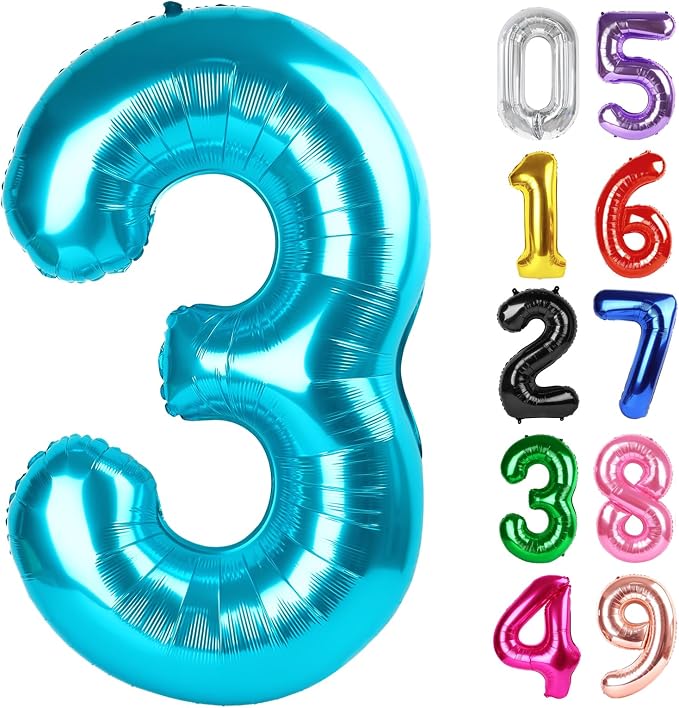 Light Blue Number 3 Balloon 40 Inch, 3rd Birthday Decorations Men Women | Foil by IWERP