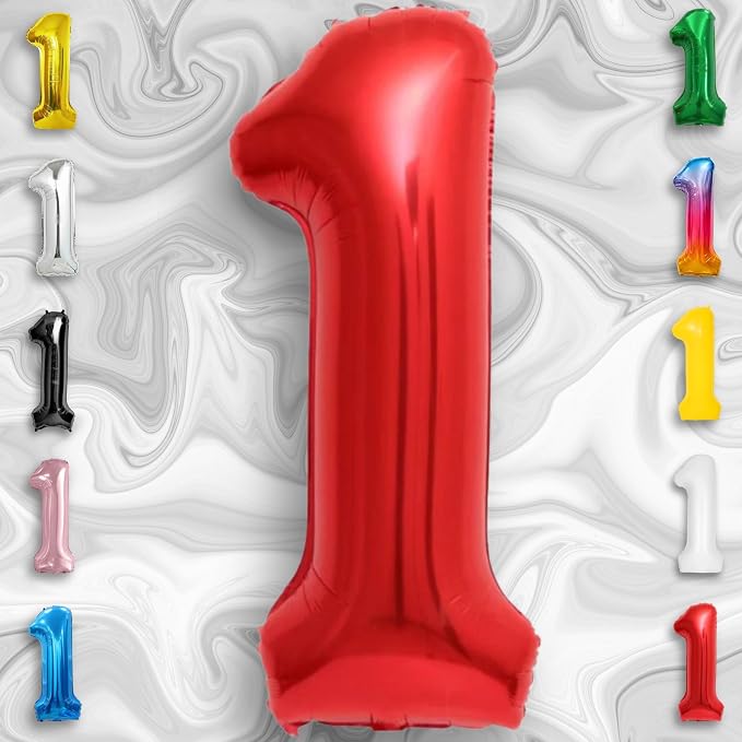 Red Number Balloon 1 Mylar Foil Balloons 16 inch - Image 3