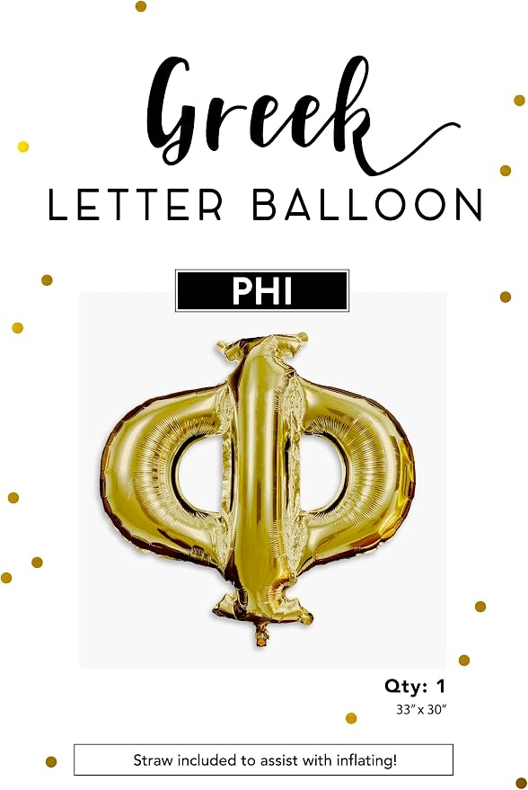 Phi - Greek Letter Balloon - Large 33" x 30" Gold Foil Balloon - Image 2