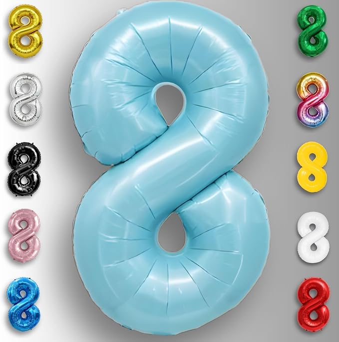 Candy Blue Number Balloon 8 Mylar Foil Balloons 32 inch - Image 4