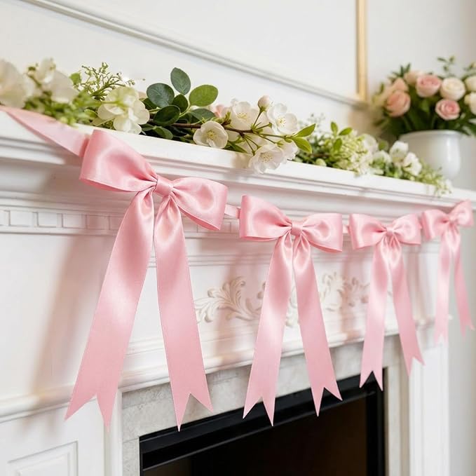 2 Strings Pink Bow Garland Banner Decorations - Image 3