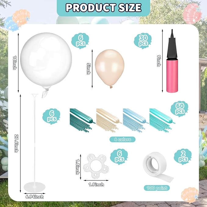 6 Sets Under The Sea Party Mermaid Decorations Balloons Centerpiece Stand Kit - Image 2