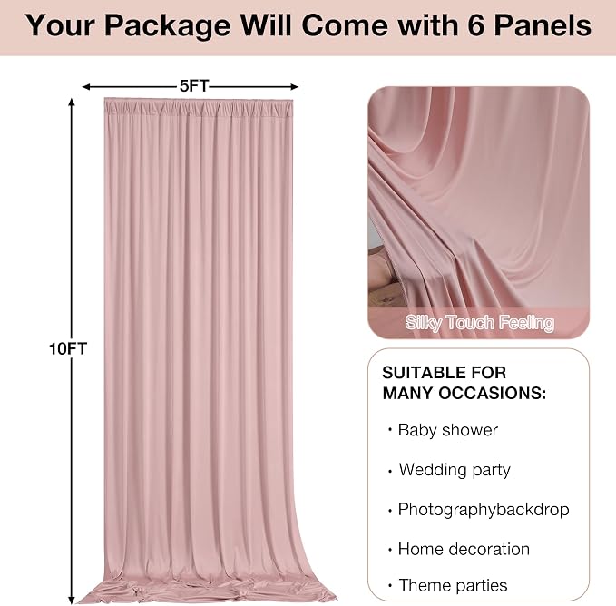 10ftx10ft Wrinkle Free Dusty Pink Backdrop Curtains - Image 6