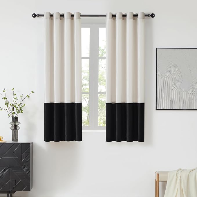 Modern Cream White Black Decorative Velvet Curtains 63 inches 2 Panels | Color by ModernShinyVelvetCurtains