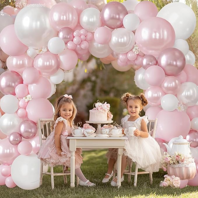 Pearl Pink White Balloons Arch Kit Double Stuffed, Party Decor. | Pastel/Light - Image 8