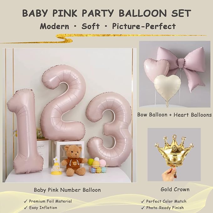 LilyZheng Pastel Pink Number 7 Foil Balloon Set - Image 6