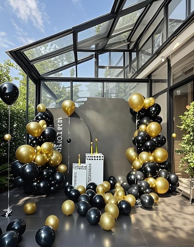 Black Balloons 145pcs Different Sizes 5in 10in 12in 18in Shiny Metallic Black - Image 6