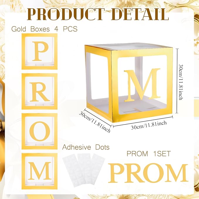 4 Pcs Prom Boxes with Letters 11.8 x 11.8 x 11.8 Inch Clear Balloon Boxes - Image 2