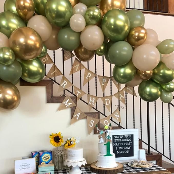 Sage Green Gold Balloons, 12 Inch 60 Pcs Metallic Olive Green White Gold - Image 3