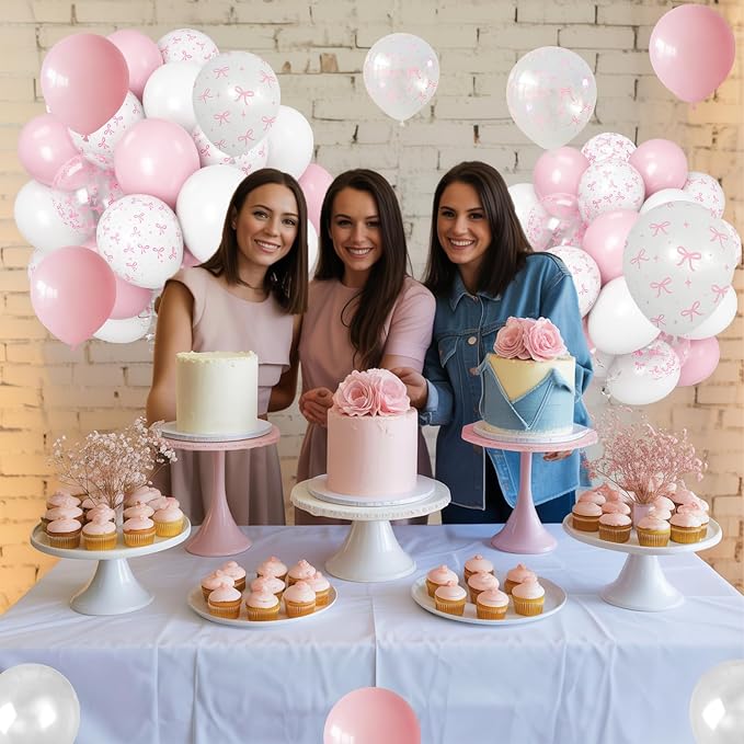 Pink Bow Balloons Light Pink and White Balloon 12inch Clear Bow Balloons - Image 6