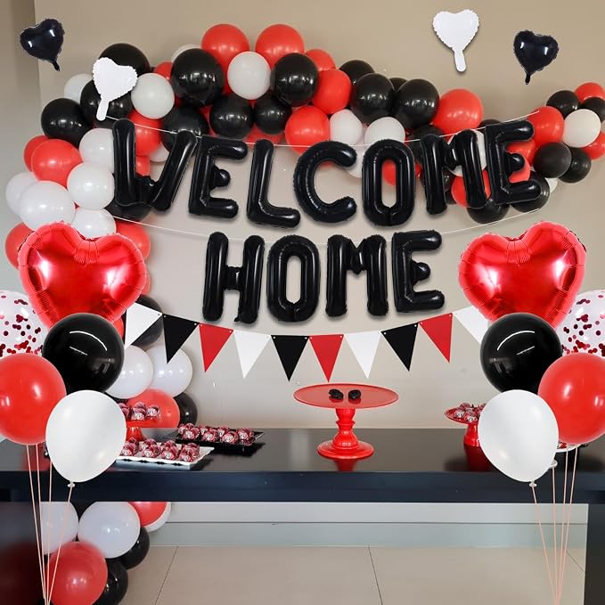 TONIFUL 16" Black Red Welcome Home Balloons Banner Housewarming Party Decor | - Image 5