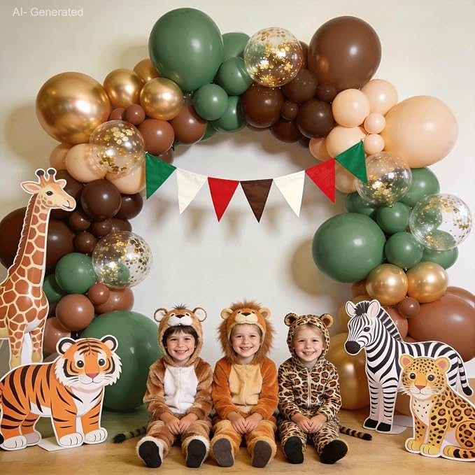 Sage Green Brown Gold Confetti Balloons Arch Kit, Party Decor. | Sage green - Image 4