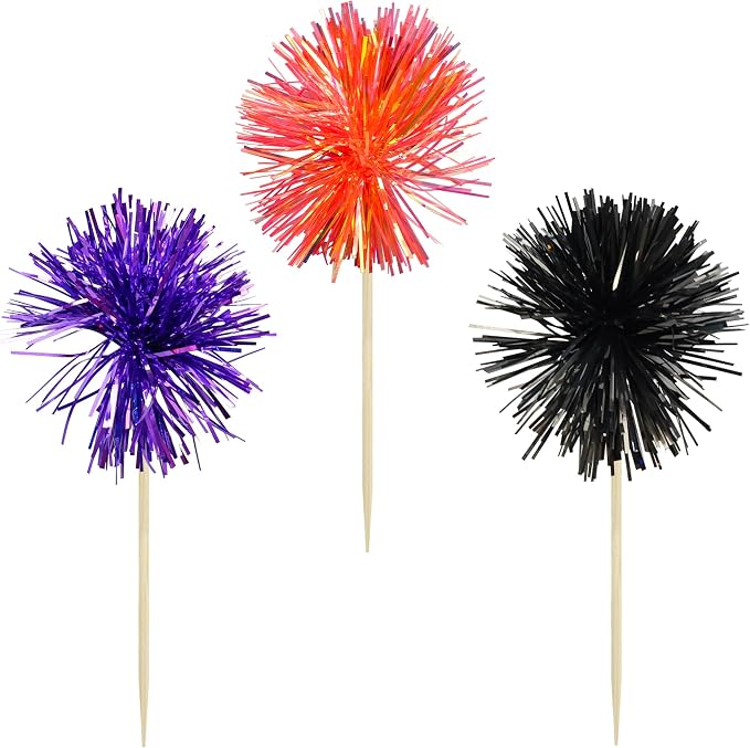 Gyufise 30Pcs Foil Firework Cupcake Toppers Sparkle Tinsel Cake Toppers Tinsel - Image 3